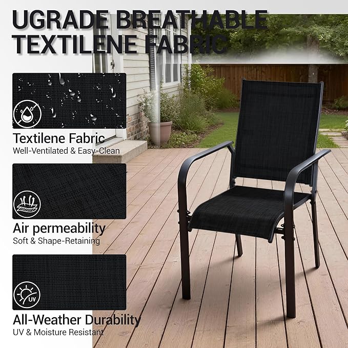 5-Piece Outdoor Dining Set, Patio Furniture Set with 4 Regular Chairs, Patio Dining Set with 1 Rectangular Table for Garden, Backyard, Poolside, Deck, Black