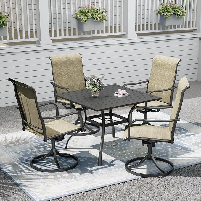 Outdoor Patio Furniture Set, 4 Piece Swivel Patio Chairs and 35" Steel Dining Table with 1.6" Umbrella Hole, Suitable for All-Weather