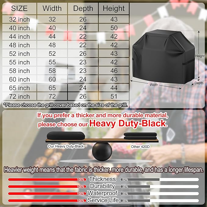 Grill Cover, 44 inch Small Gas Grill Cover for Outdoor Grill, Waterproof, Weather Resistant, UV & Fade Resistant, BBQ Grill Cover with Hook and Loop Straps, Black