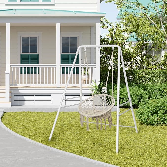 Outdoor Hammock Stand, Heavy Duty A-Frame Metal Stand with 3 Hooks, Weatherproof Design Fits Hammocks & Hanging Chairs, 450 Lbs Capacity for Backyard, Garden, Balcony & Porch
