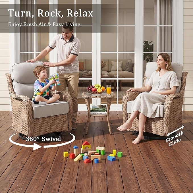 Luxury 6" Thick Cushion 11 Pieces Wicker Patio Furniture Set with 41”Fire Table, Outdoor Conversation Set with Swivel Rocker Chairs Set of 4 and Patio Couch for Deck Porch Yard and Poolside