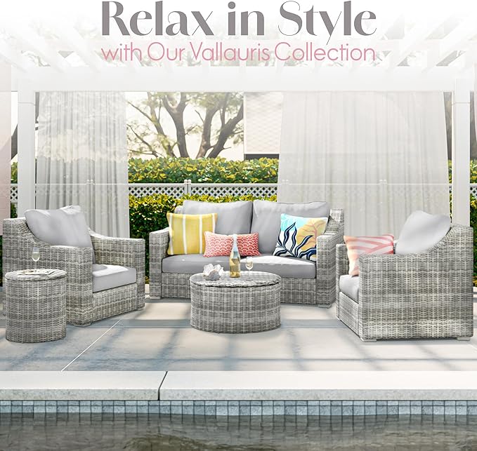Elle Decor Vallauris Patio Outdoor Furniture Collection, Premium All Weather Wicker, Arm Chair, Gray