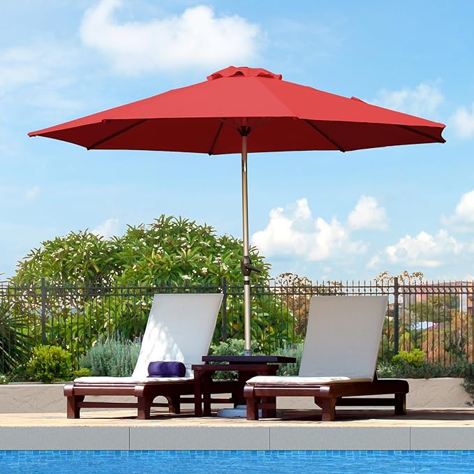 Domi 9FT Patio Umbrella, Outdoor Table Umbrella with Aluminum Pole, UV Protection Waterproof Market Sun Umbrella with Push Button Tilt and Crank for Garden, Deck, Backyard, Pool (Brick Red)