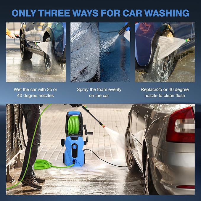 Electric Pressure Washer 5000PSI Portable with 33FT Hose Reel, 4 Nozzle Set for Home/Cars/Fences/Windows, Deep Blue