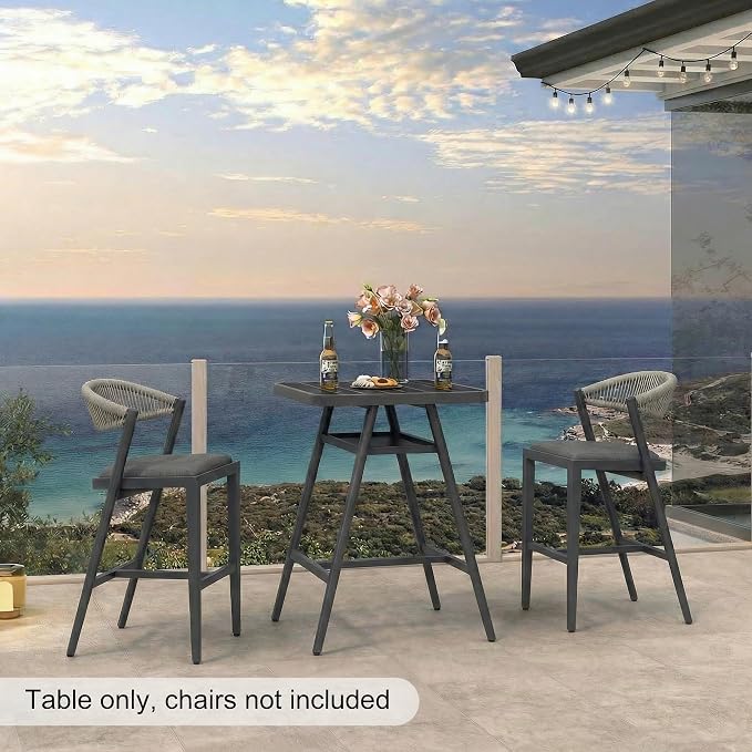 PURPLE LEAF Outdoor Aluminum Counter Height Bistro Stool Table with Waterproof Top for Balcony Dark Grey