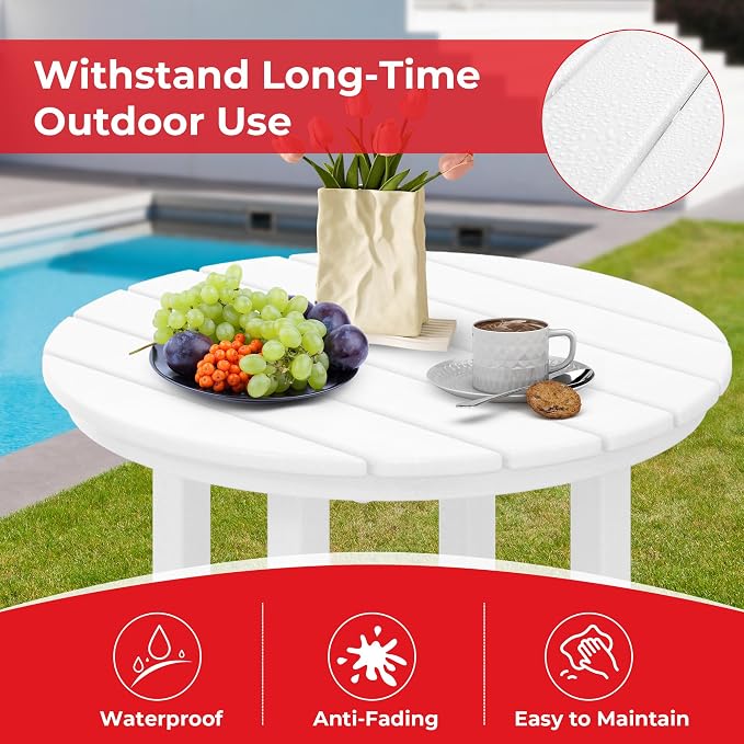 Costaelm Outdoor Bar Table, 42" Counter Height Round Patio Cocktail Bar Table, Patio Bar Table Bistro Dining Table Pub Table for Front Porch Deck, Backyard, Garden, White
