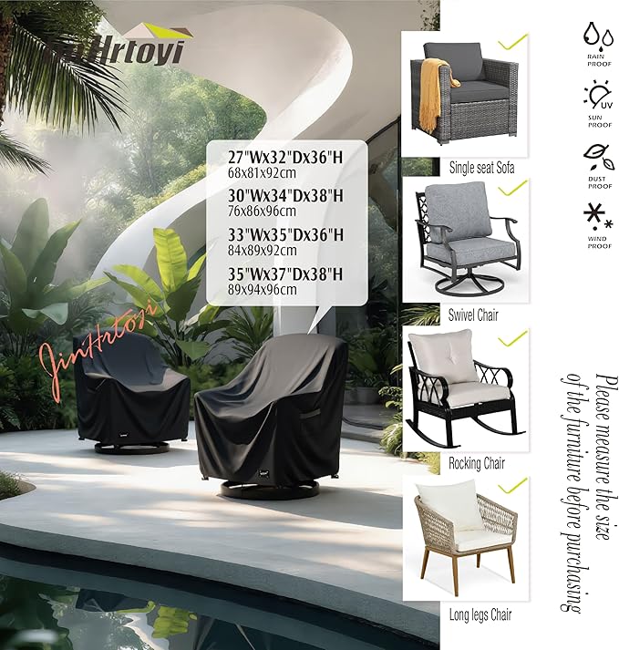 JinHrtoyi Outdoor Chair Covers 2 Pack,27Wx32Dx36H inches Patio Chair Cover,100% Waterproof Heavy Duty Outdoor Furniture Covers Waterproof,Black Minimalism Style Patio Furniture Cover