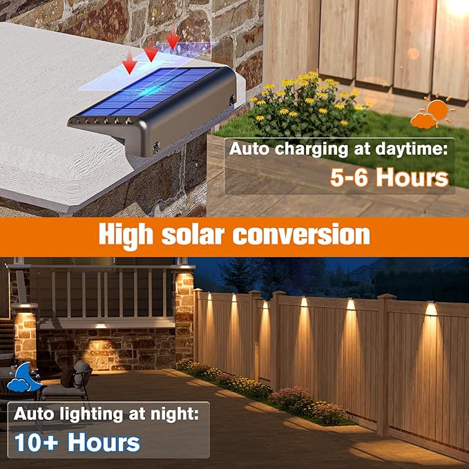 NIORSUN Solar Deck Lights Outdoor 8 Pack, IP65 Waterproof Large Size LED Stair Lights with Lenses, Auto ON Off Warm White Step Lights for Outside, Deck, Patio, Fence, Yard, Pathway and Railing Decor