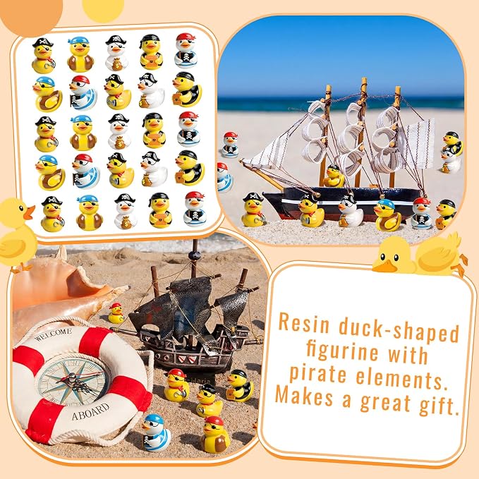 Novabright 100 Pcs Mini Resin Pirate Ducks Tiny Resin Small Ducks Mini Animal Figurines for DIY Cake Craft Garden Landscape Ornament Potted Decoration Birthday Party Supplies