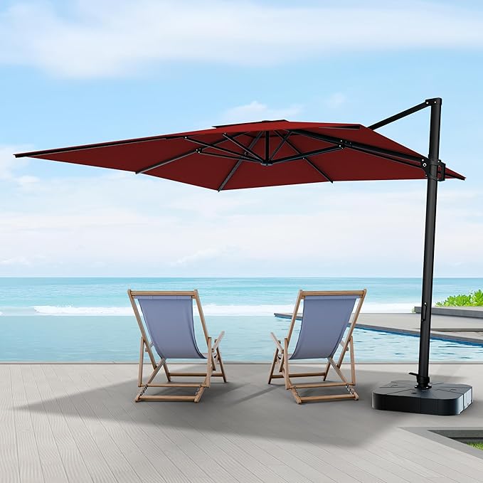 Midtown Umbrellas 9 x 9 Ft Outdoor Cantilever Patio Umbrella w/Sunbrella Red Acrylic Fabric - 360° Rotate Offset Patio Umbrella, Deck Patio Umbrella, Backyard Umbrella & Garden Umbrella - Black Frame