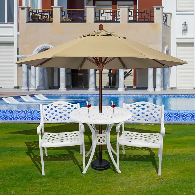 3 Piece Outdoor Dining Set,Cast Aluminum Bistro Set with Umbrella Hole, All Weather Patio Furniture Set, Small Patio Dining Set for Garden/Balcony/Deck, White