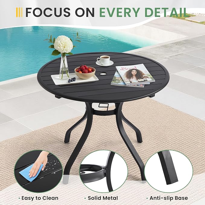 LVUYOYO 5-Piece Outdoor Patio Dining Set, Textilene Swivel Chairs & Round Table Set, All-Weather Table and Chairs Set with Umbrella Hole for Backyard, Garden,Balcony,Porch (Gray)