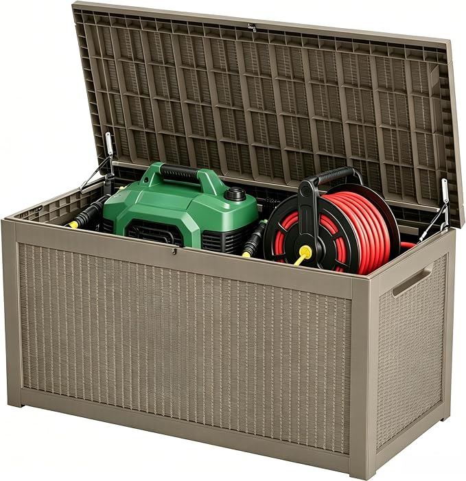 317 Gallon Large Resin Outdoor Storage Box, Waterproof Deck Box, Lockable Deck Container with Reinforced Support, Outdoor Chest for Patio Accessories, Outdoor Cushions, Garden Tools, Taupe Gray