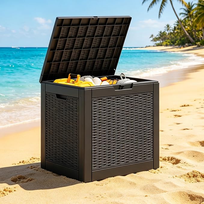 36 Gallon Outdoor Storage Box Resin Deck Box,Waterproof Package Delivery and Storage Box,Furniture Side Table for Patio Furniture Cushions Pool Accessories Porch Garden Tools,Black