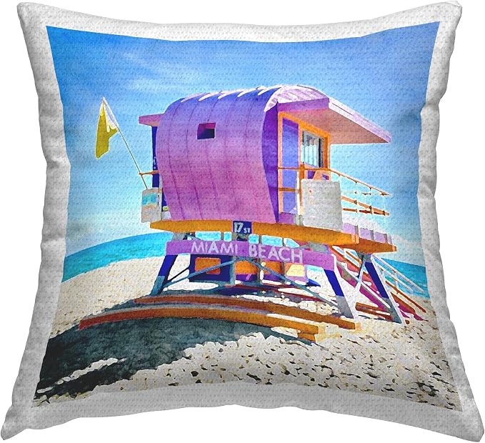 Stupell Industries | Purple Beach Shack, 18 x 18 | Outdoor Pillow, Made in USA - By LSR Design Studio