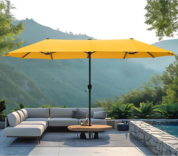 MFSTUDIO 13ft Outdoor Patio Umbrella, Double Sided Large Rectangular Umbrella Market Table Twin Triple Rectangle Umbrellas with Crank Handle for Outside Picnic Backyard Deck Pool (no base)