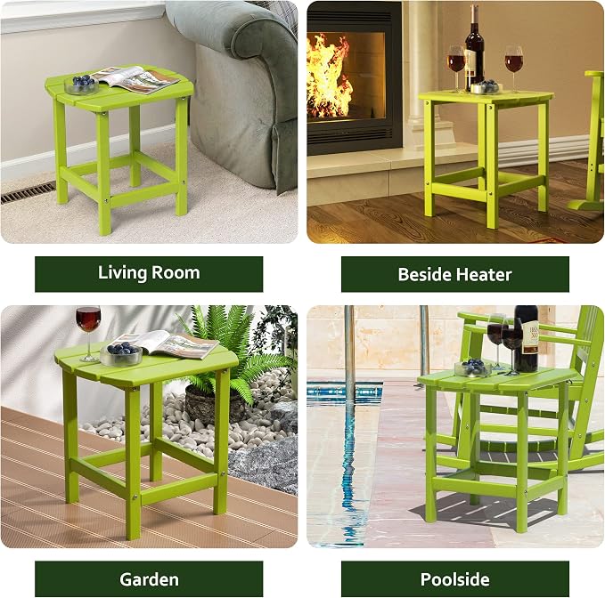 TORVA Patio Adirondack Side Table, Outdoor End Tables All-Weather Resistant HDPE Humidity-Proof Long Time Use for Deck, Lawn,Garden, Porch, Backyard End Table(Lemon Green Color-1 Tier)