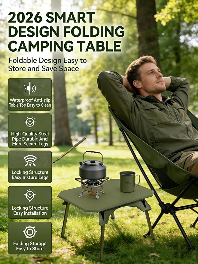 2-in-1 Tactical Camping Table with Adjustable Height, Collapsible Table Lightweight with Carry Bag for Camping,Travel expeditions, Hiking, Picnics, BBQs & Beach Trips