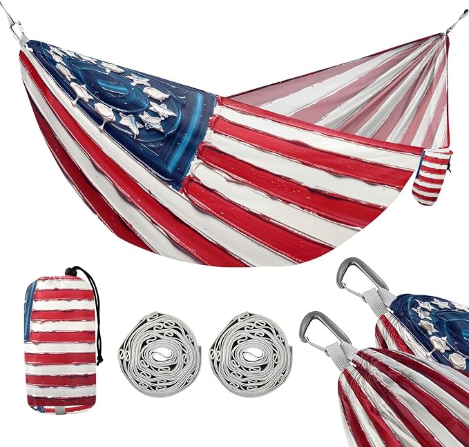 Betsy Ross Flag Hammocks with Portabl Carry Bag Rope Hammock for Outside Patio Garden