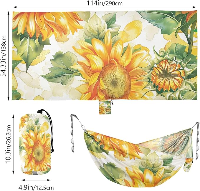 Yellow Sunflowers Camping Hammocks Rope Hammock for Patio Backyard Lounge Base