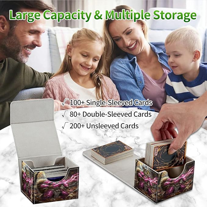 Card Deck Box for MTG, Cards Storage Box Fits 120+ Sleeved, Leather Small Size Strong Magnetic Closing Card Case for Board Games Magic TCG CCG Baseball Collection, Purple Lightning Squirrel