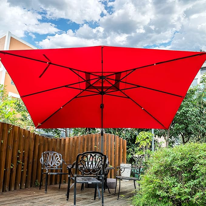 Sunnyglade 10x13Ft Cantilever Patio Umbrella Rectangular Deluxe Offset Umbrella 360°Rotation & Integrated Tilting System Patio Hanging Umbrella for Market Garden Deck Pool Backyard Patio(Red)