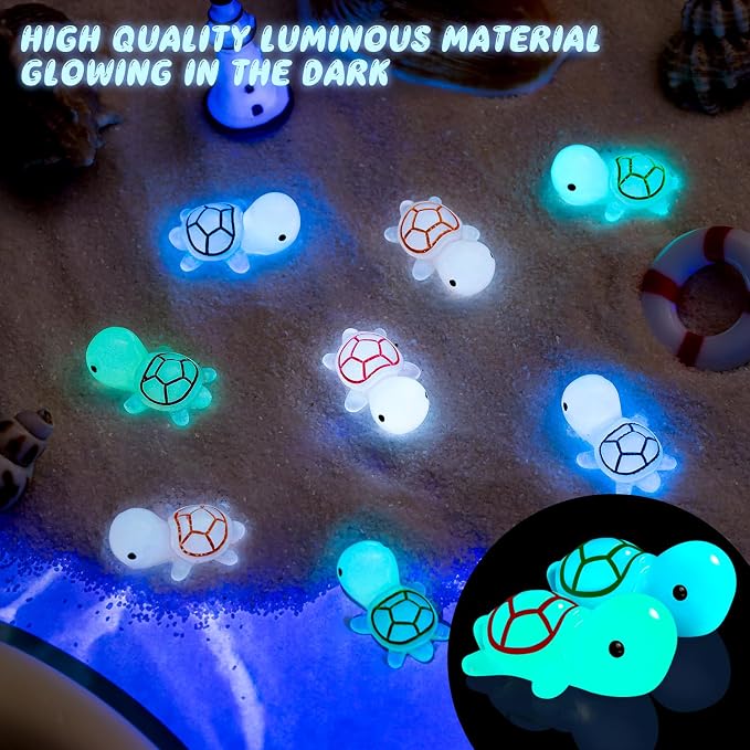488PCS Luminous Mini Resin Turtle 8 Color Tiny Turtle Figurines Bulk | Miniature Turtles Animals Glow in The Dark, Tiny Turtle Figurines to Hide, Micro Ocean Garden Landscape, Aquarium, Dollhouse