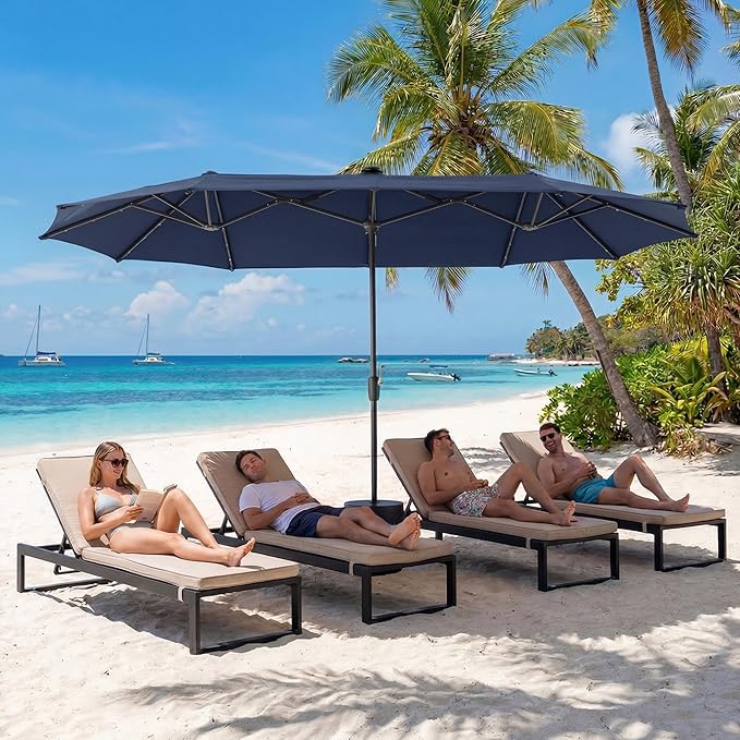 COSIEST 13FT Patio Umbrella with Solar Lights, Outdoor Double-Sided Table Umbrella,Large Rectangular Market Umbrella w Crank Handle for Garden, Pool, Deck Shade, Navy Blue