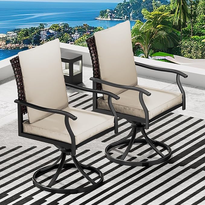 LEVELEVE 2-Piece Swivel Dining Chairs, Outdoor Patio Bistro Chairs for Lawn, Garden, Deck, Backyard & Porch (Matching Series for 5-Piece Set)