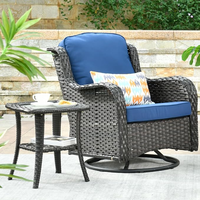 ovios Outdoor Side Table with Tempered Glass Top, Patio Wicker Rattan 2-Tier Storage Coffee End Tables for Porch Deck Balcony Garden Poolside (Brown-Small Size)