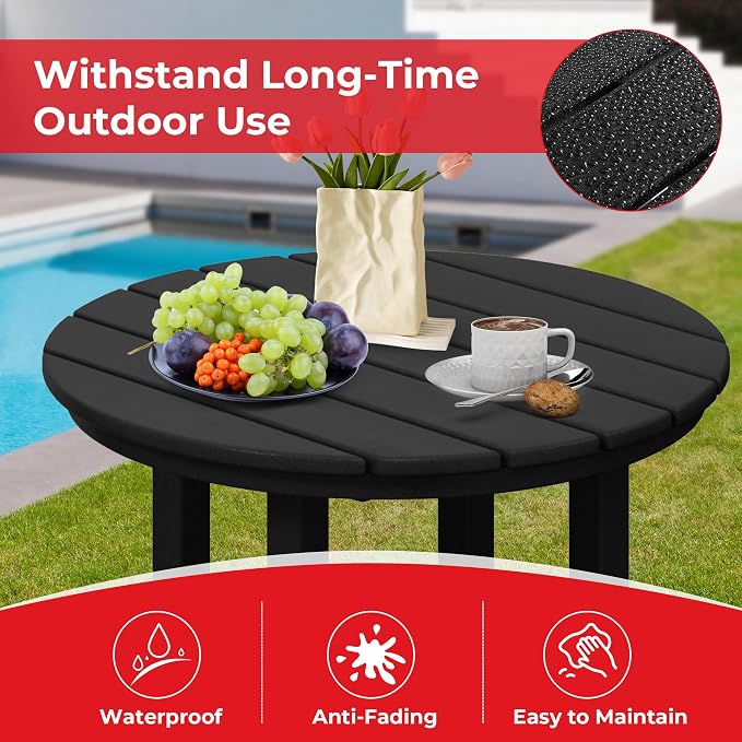 Costaelm Outdoor Bar Table, 37" Counter Height Round Patio Cocktail Bar Table, Patio Bar 3-Pieces Set Bistro Dining Pub Table for Deck, Backyard, Garden, Black