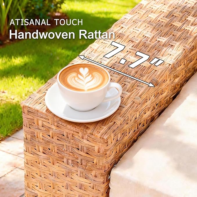 SUNSITT 8-Piece Patio Furniture Set, Outdoor Wicker Modular Sectional Sofa with 7.7-inch Wide Armrests & Thick Comfy Cushions, Glass Top Coffee Table, Rattan Conversation Set, Natural Color