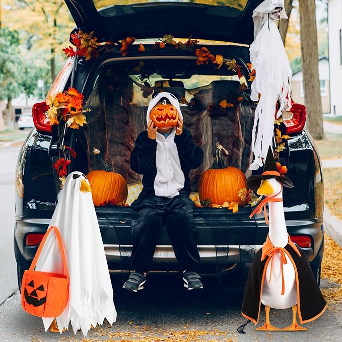 2 Set Halloween Goose Outfit Lawn Porch Goose Cloths Plastic Clothing Fall Halloween Outfit for 23 Inches Outdoor Patio Yard Lawn Art Decoration