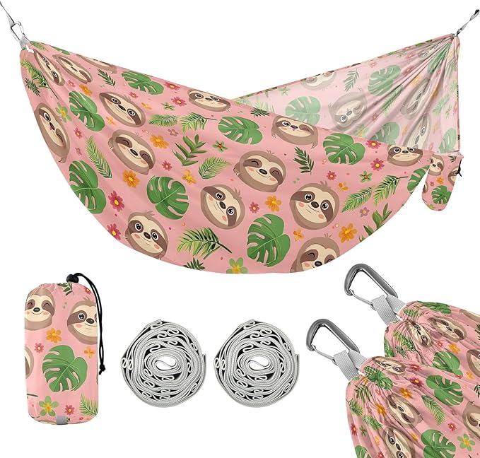 Camping Hammock Outdoor Hammocks for Outside Sloth Cute Palm Tree Beach Trees Portable Lightweight with Pockets Tree Straps Indoor