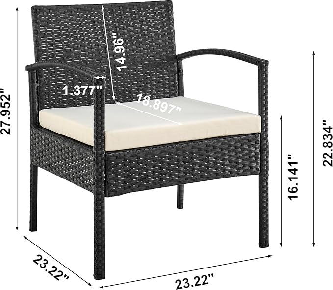 Manhattan Comfort Noli 4-Piece Patio Conversation Set, Outdoor Furniture Made of Steel Rattan | Includes 2 Modern Armchairs, Loveseat, Tempered Glass Coffee Table, Removable Waterproof Cushions, Cream