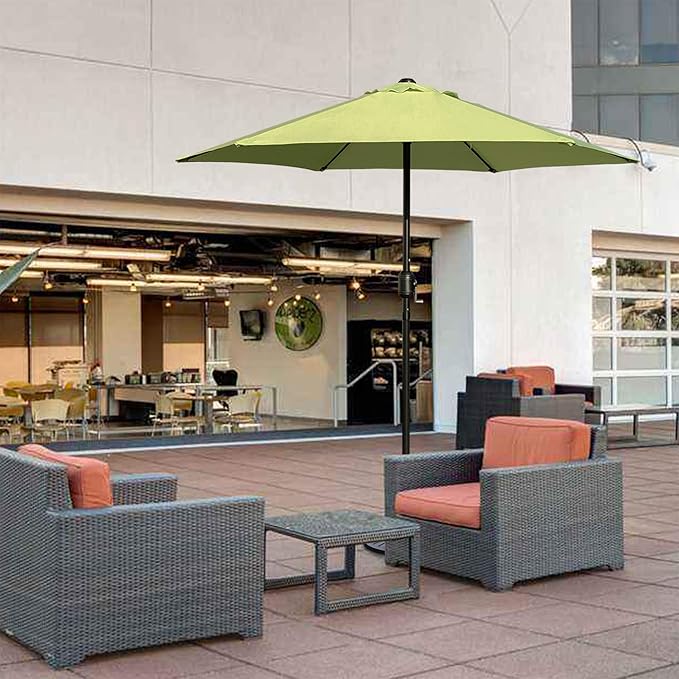 7.5 Feet Outdoor Umbrella with Crank Weather Resistant Umbrella Durable 6 Sturdy Steel Ribs Market Outdoor Table Umbrella Green
