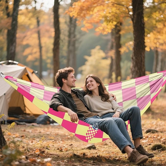 Pink and Yellow American Plaid 330lb Capacity Hammocks Portable Hammock for Outside Patio Garden Silla colgante para Patio Exterior