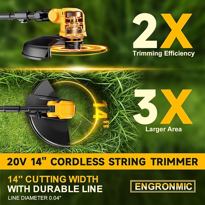 20000RPM Brushless Cordless String Trimmer for Dewalt 20v Battery(Battery Not Included), 3-in-1 Weed Wacker Edger Grass Trimmer with Wheel, Lightweight Weed Eater Battery Powered w/8 Line Spools