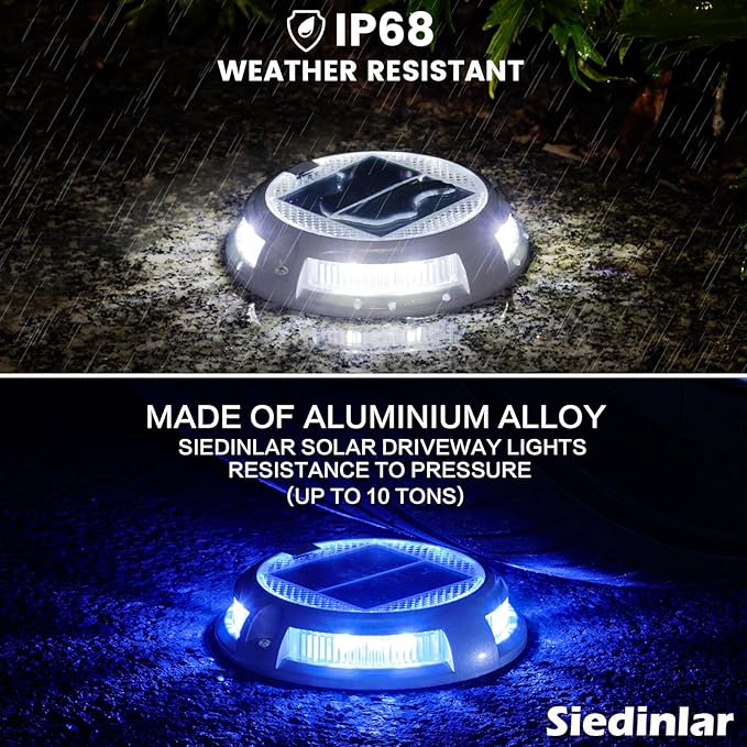 SIEDiNLAR Solar Driveway Lights Outdoor 16 LEDs 9 Modes, Dock Markers Deck Lights Waterproof Warning for Driveway Ground Step Walkway Pathway Yard Garden, RGB (16 Pack)