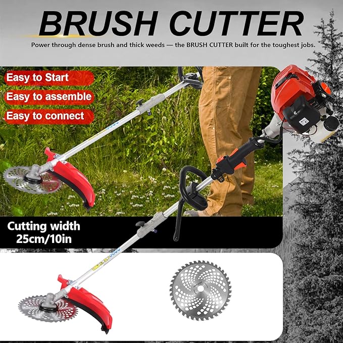 Weed Eater Gas Powered 52cc - 2 Cycle, 5 in 1 Grass Trimmer, Gas Hedge Trimmer, String Trimmer, Brush Cutter, Chainsaw with Extension Pole, Multi Functional Tools for Easy Lawn, Yard & Garden