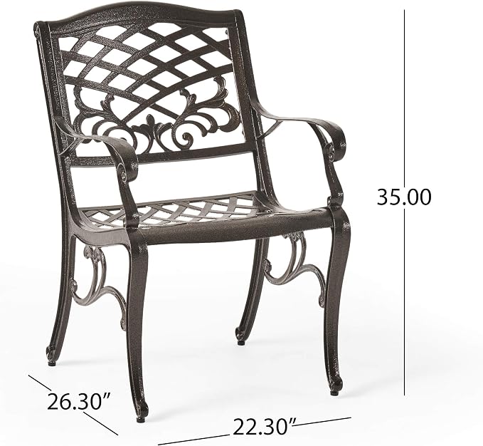Christopher Knight Home Hallandale Outdoor Cast Aluminum Dining Set for Patio or Deck, 5-Pcs Set, Hammered Bronze