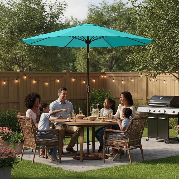11FT Patio Umbrella, Outdoor Umbrella with with 8 Sturdy Fiberglass Ribs,Market Table Umbrella with Push Button Tilt and Crank,Suit for Backyard,Garden,Pool,Deck(Peacock Blue)