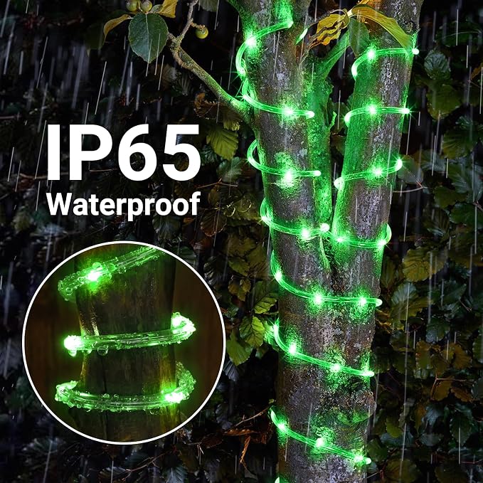 Solar Rope Lights, 2 Packs Total 132ft 400LED Solar String Lights, 8 Modes Waterproof Solar Outdoor Light, Flexible Clear Trampoline Light for Garden Backyard Patio Deck Pool Tree Decor - Green