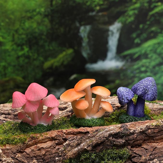 21 PCS 1.3 to 2 Inch Mini Mushrooms Cute Tiny Resin Mushrooms Figures Miniature Little Small Mushroom for Outdoor Decoration Fairy Garden Landscape Bonsai Aquarium Dollhouse Hide Crafts Decor