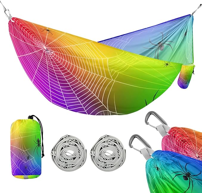 Hammocks for Outside Colorful Spiders Webs Camping Hammock Portable Hammocks with Tree Straps and Carry Bag Camping Accessories for Hiking Beach Outdoor