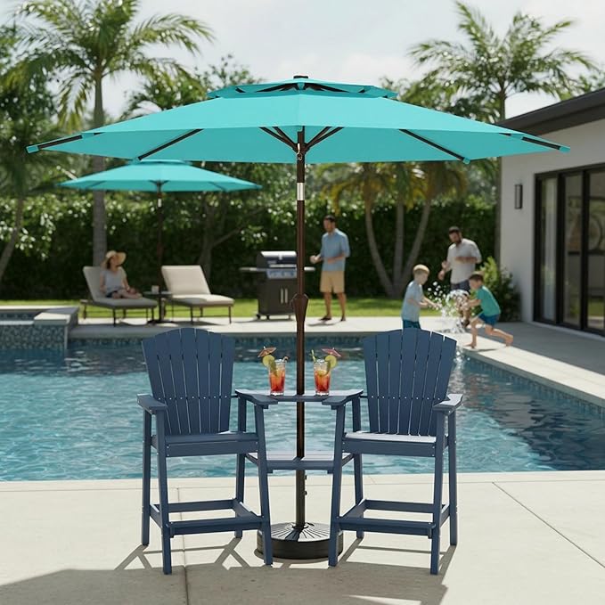 Outdoor Patio Umbrella, 2 Tiers Market Table Umbrella with 8 Sturdy Ribs, Push Button Tilt and Crank, UPF50+ UV Protection for Deck, Pool, Garden and Backyard