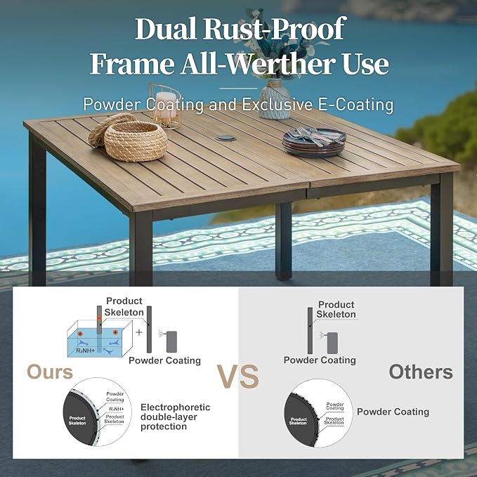 SUNSHINE VALLEY Patio Table and Chairs Set of 4, All-Weather Breathable Textilene Patio Chair with Gourd-Shaped Armrests, 42x42 Wood-Like Table with Umbrella Hole, 5 Pcs Metal Frame Patio Dining Set