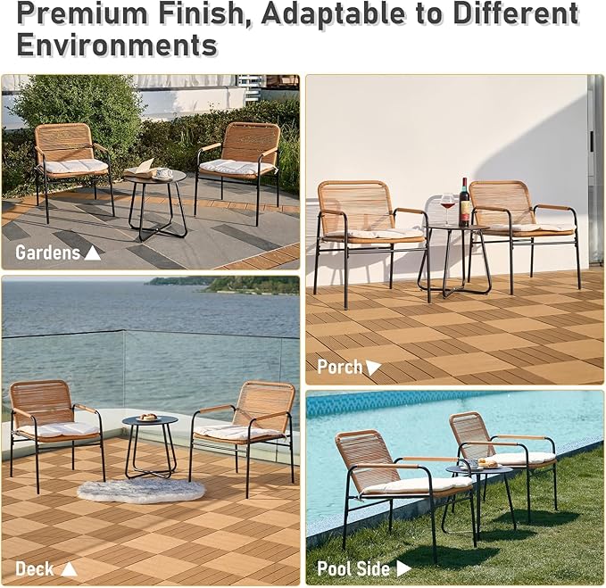 3-Piece Outdoor Wicker Patio Bistro Set, All-Weather Rattan Conversation Set, Patio Furniture Set with with Table & Cushions for Deck, Balcony, Poolside, Porch and Yard, Beige