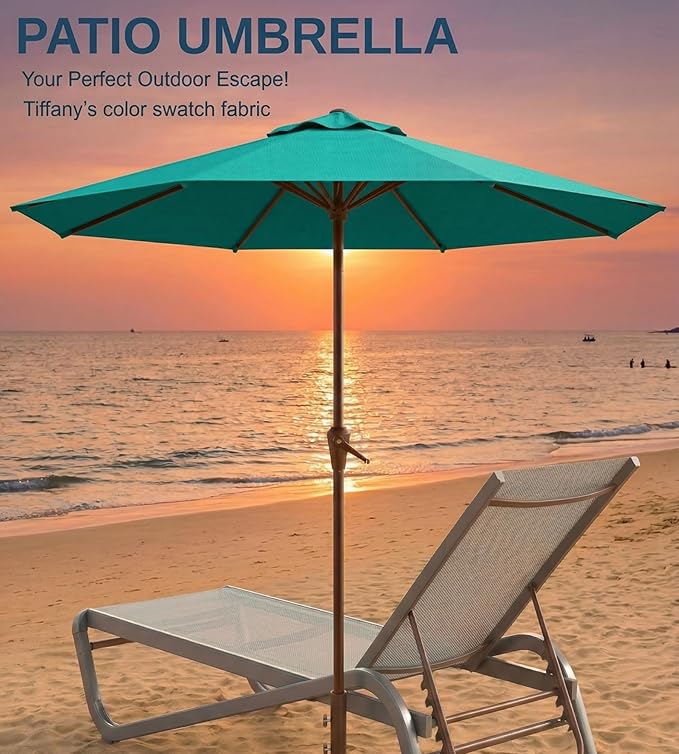 10FT Patio Umbrella, Outdoor Umbrella with Push Button Tilt and Crank, 8 Sturdy Ribs, UV Protection & Waterproof Market Umbrella for Pool, Backyard, Beach,Deck (Cerulean)