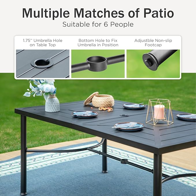 PHI VILLA 7 pcs Outdoor Dining Set,2 Swivel & 4 Stable Outdoor Dining Chairs and Metal Dining Table,Sling Fabric and Durable Frame,Outdoor Table and Chairs for Garden